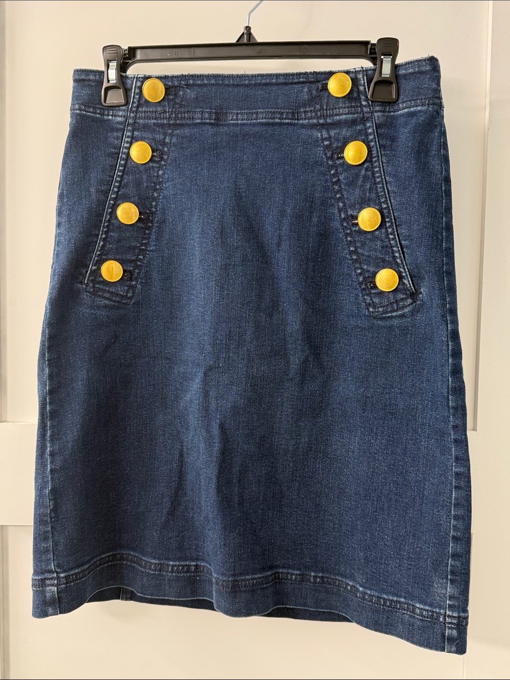 Ann Taylor Denim A-Line Skirt with Decorative Gold Buttons